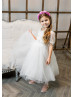 Elbow Sleeves Beaded Ivory Lace Tulle Flower Girl Dress